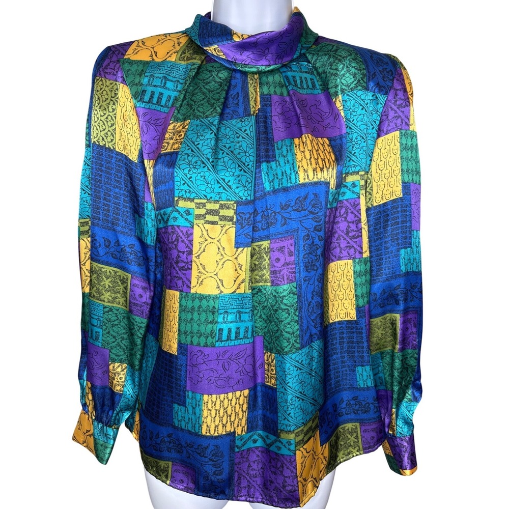 Vintage 80s Peters & Ashley Womens‎ Multicolor Patchwork Blouse Sz 10 Maximalist